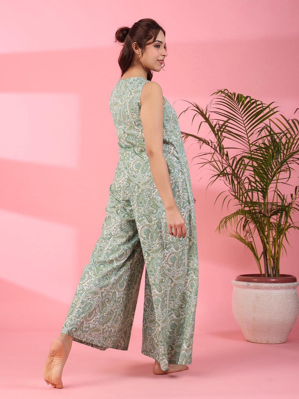 Printed sleeveless cotton Jumpsuit - SanskrutiHomes 