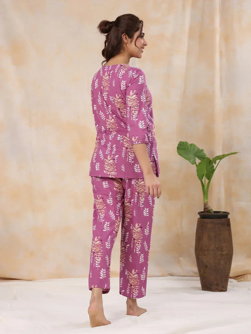 HEATHER MAUVE Cotton Night Suit - SanskrutiHomes 