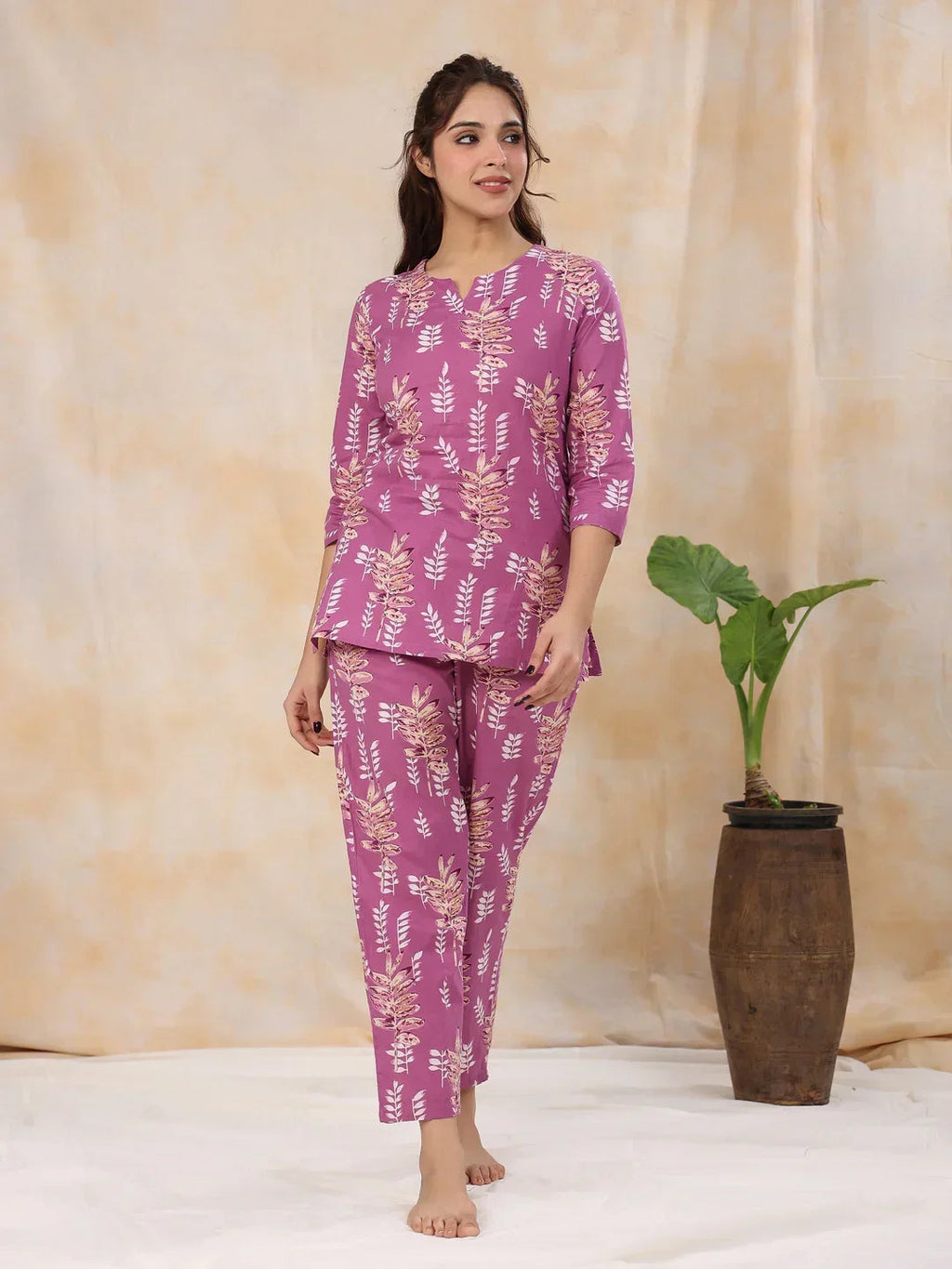HEATHER MAUVE Cotton Night Suit - SanskrutiHomes 