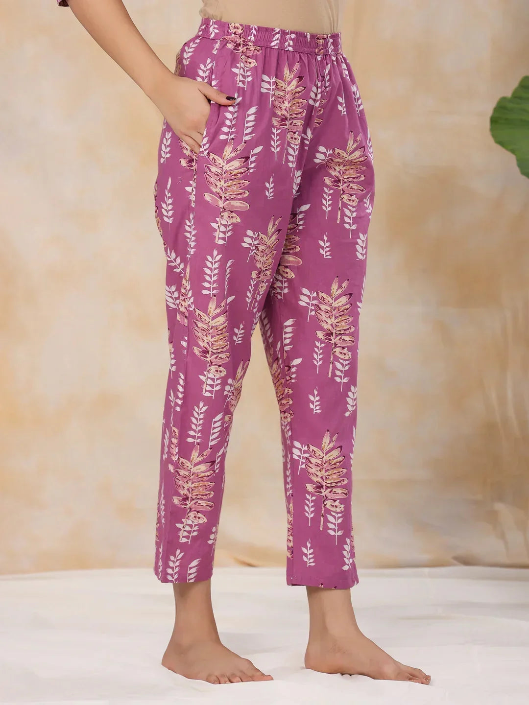HEATHER MAUVE Cotton Night Suit - SanskrutiHomes 
