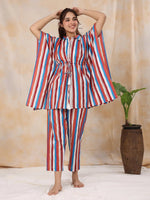 Red stripes Kaftan sleep Set - SanskrutiHomes 