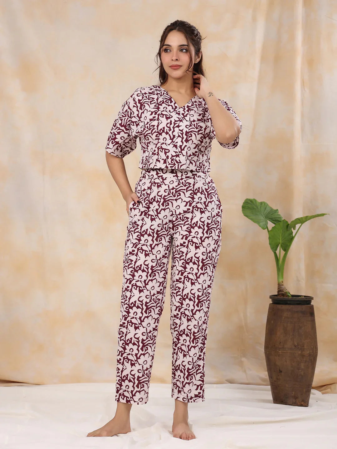 Women Pure Cotton Night Suit - SanskrutiHomes 