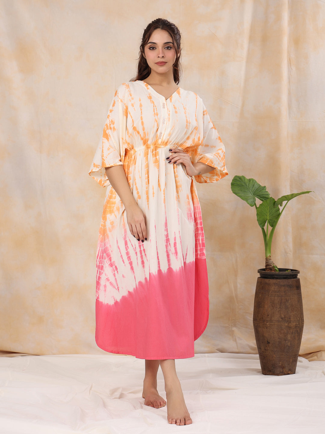 Pink Printed Kaftan Loungewear - SanskrutiHomes 