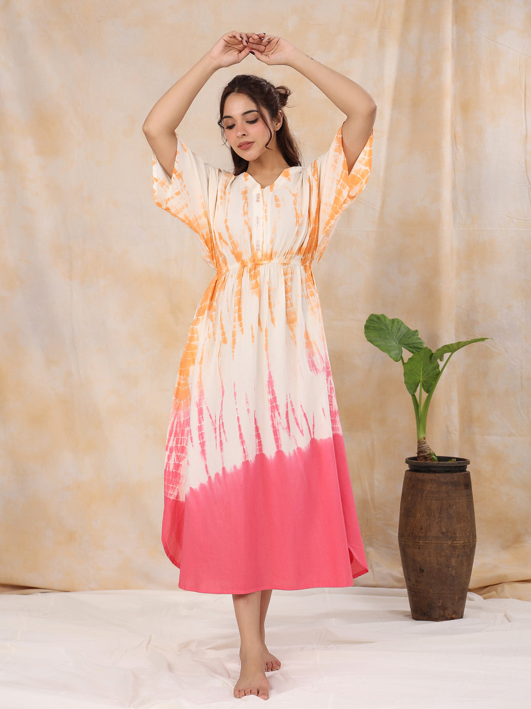 Pink Printed Kaftan Loungewear - SanskrutiHomes 