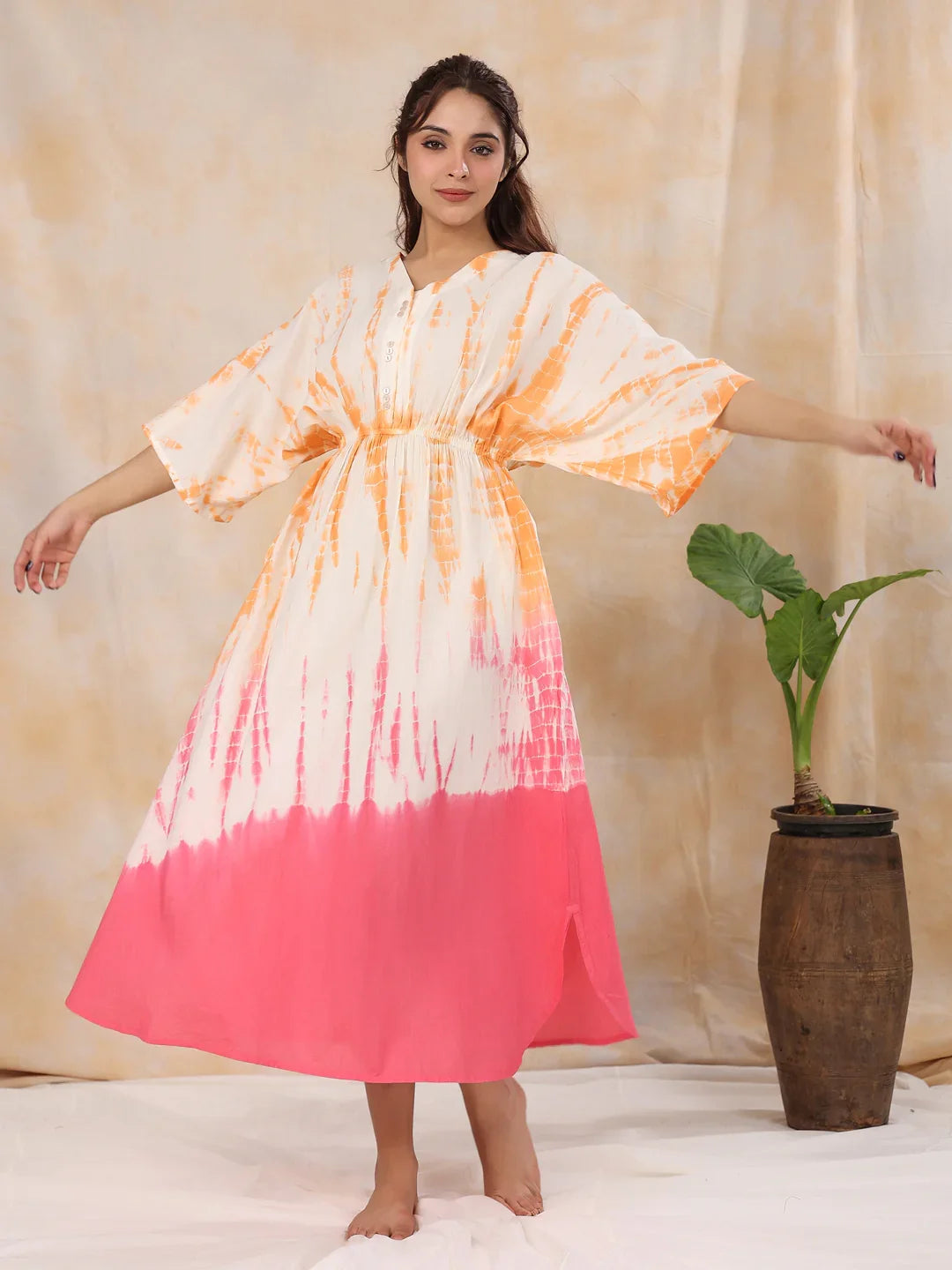 Pink Printed Kaftan Loungewear - SanskrutiHomes 