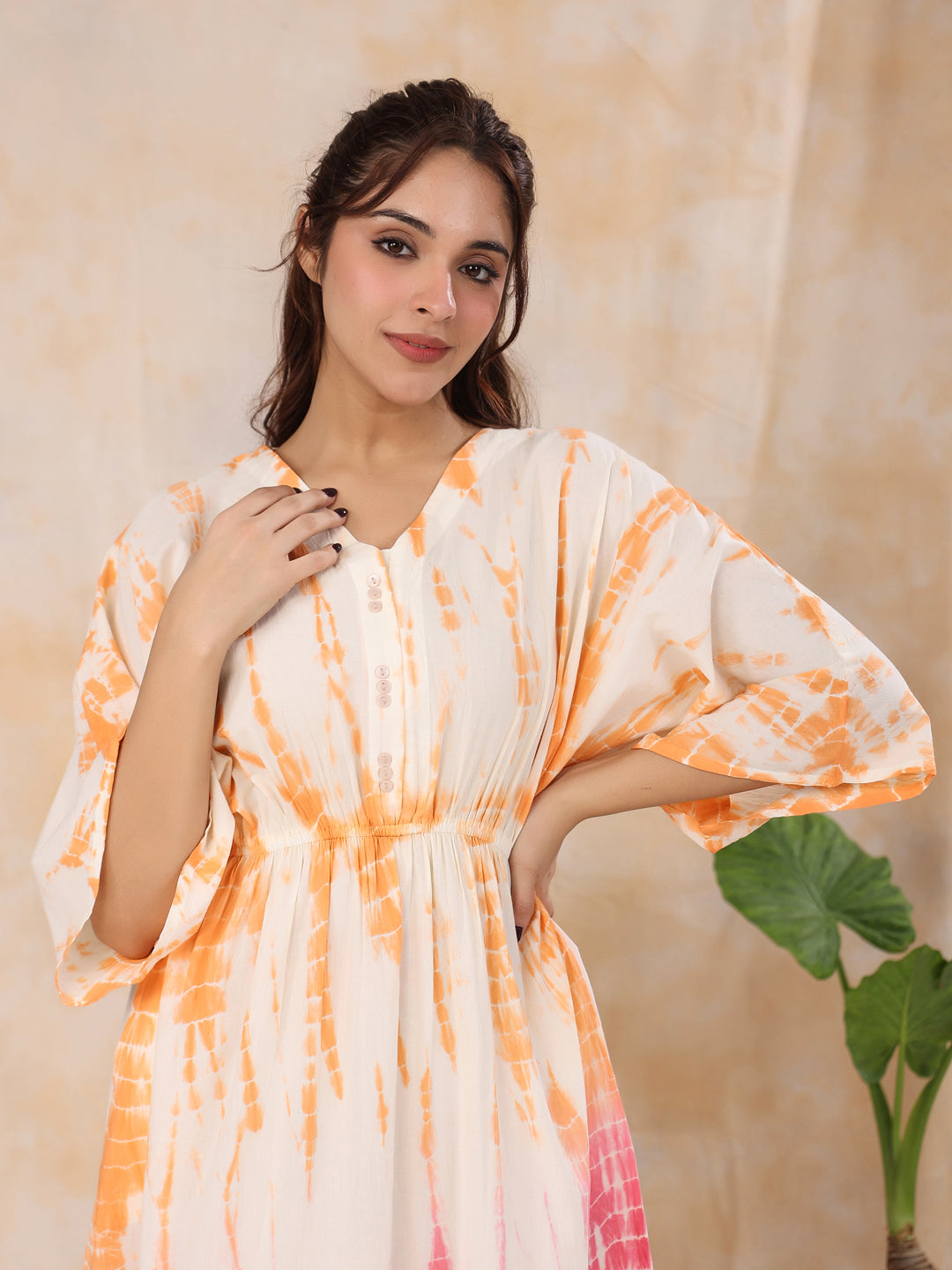 Pink Printed Kaftan Loungewear - SanskrutiHomes 