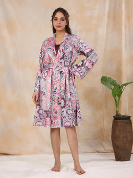 Dusty Pink Satin Night Dress - SanskrutiHomes 
