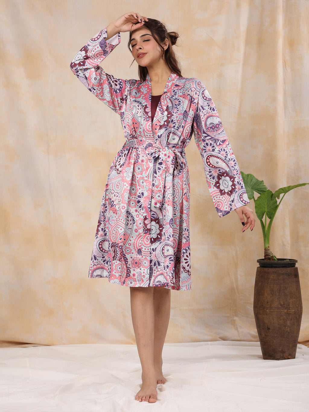 Dusty Pink Satin Night Dress - SanskrutiHomes 