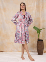 Dusty Pink Satin Night Dress - SanskrutiHomes 