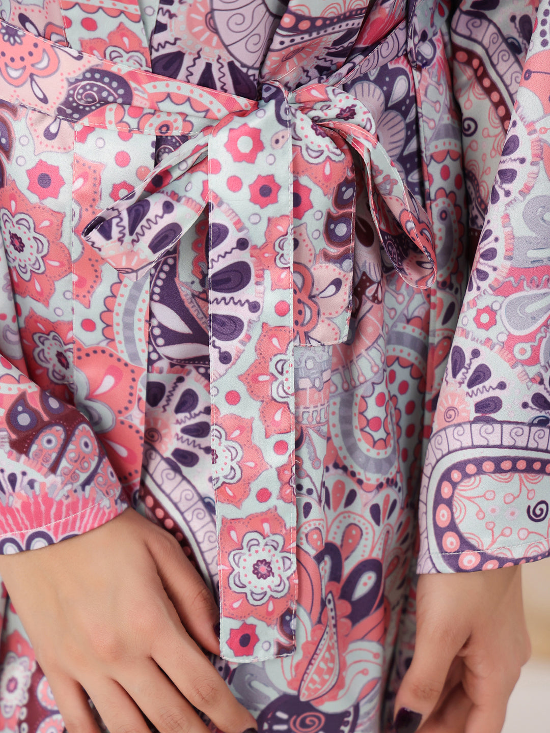 Dusty Pink Satin Night Dress - SanskrutiHomes 