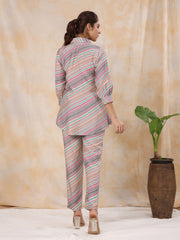 Strips Printed Shirt Collar Kurta Set - SanskrutiHomes 