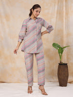 Strips Printed Shirt Collar Kurta Set - SanskrutiHomes 