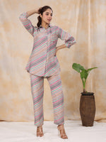 Strips Printed Shirt Collar Kurta Set - SanskrutiHomes 