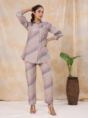Strips Printed Shirt Collar Kurta Set - SanskrutiHomes 