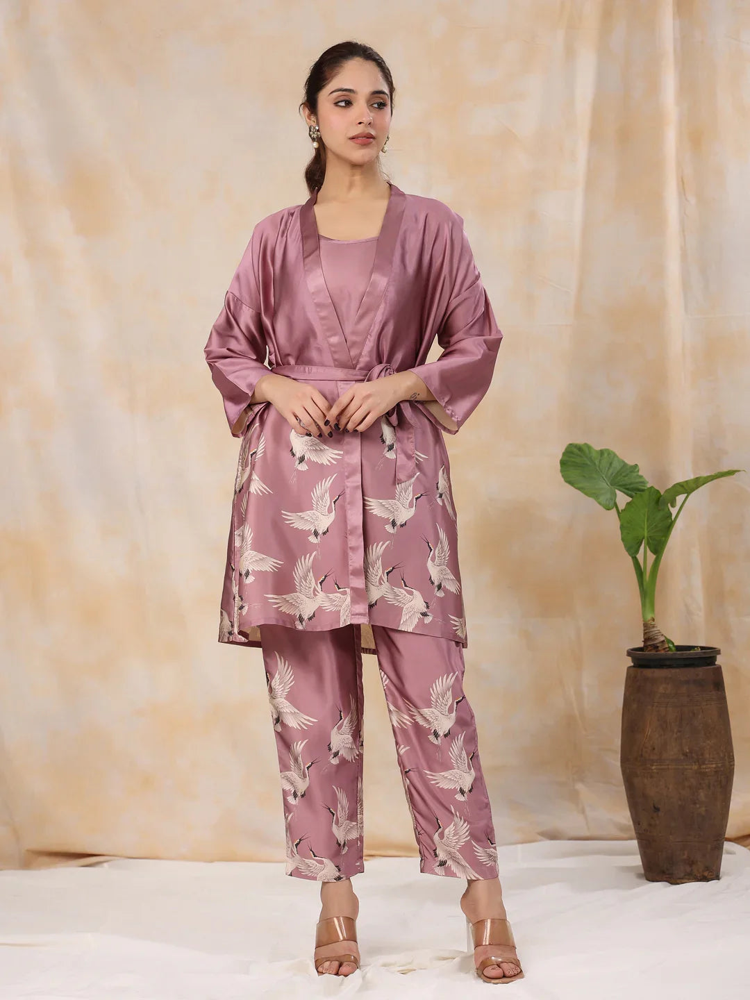 4Pcs Women Poly Satin Night Suit - SanskrutiHomes 