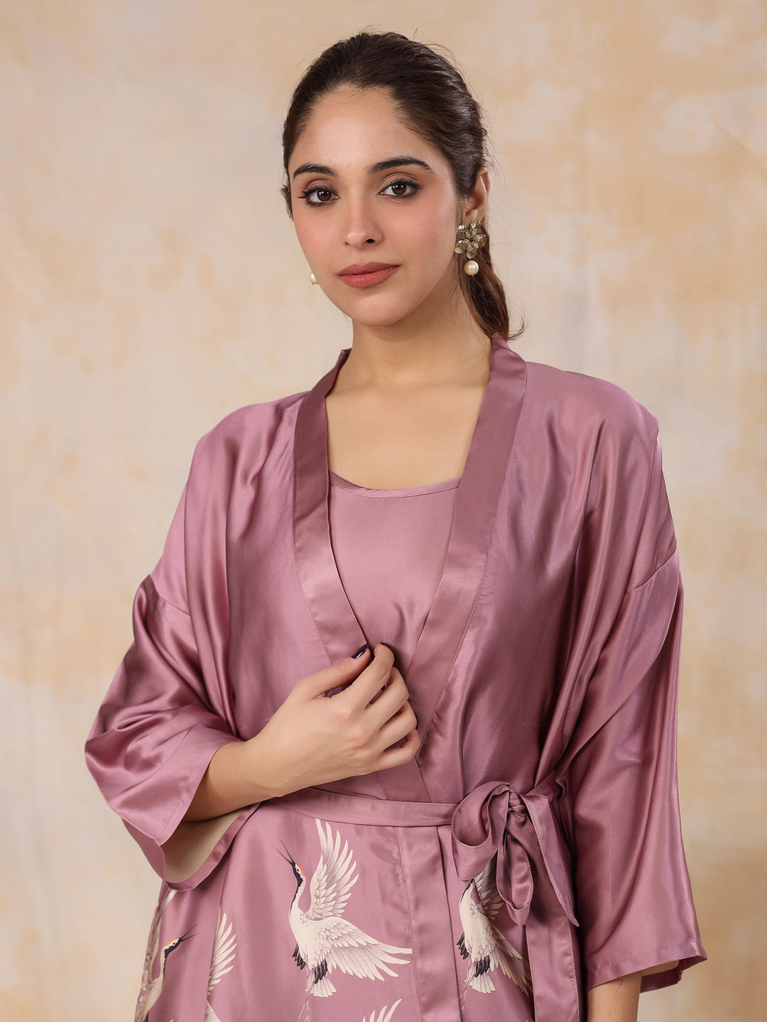 SUGAR PLUM 4 PC SATIN Night Suit Set with Pyjama and shorts - SanskrutiHomes 