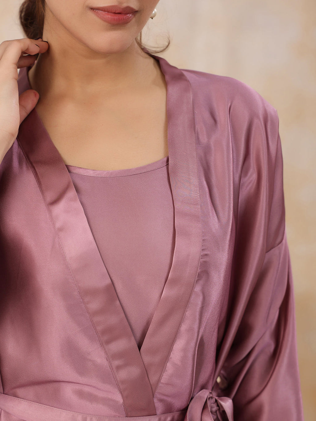 SUGAR PLUM 4 PC SATIN Night Suit Set with Pyjama and shorts - SanskrutiHomes 