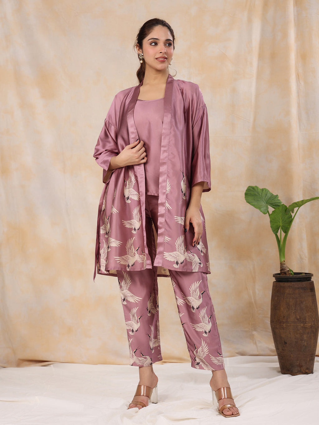 4Pcs Women Poly Satin Night Suit - SanskrutiHomes 