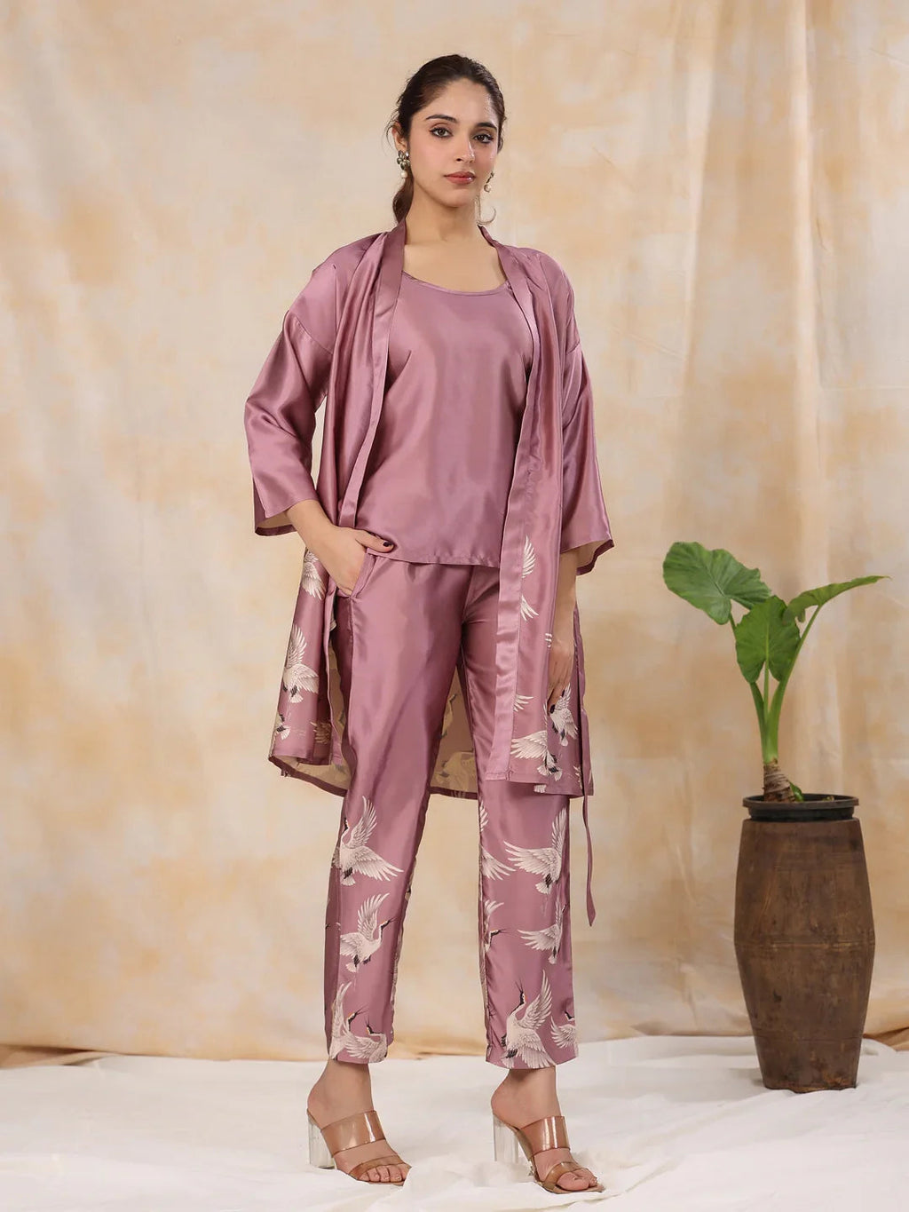 4Pcs Women Poly Satin Night Suit - SanskrutiHomes 