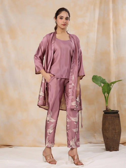 4Pcs Women Poly Satin Night Suit - SanskrutiHomes 