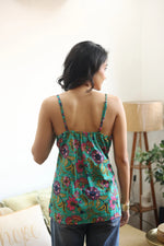 Sea Green Floral Print Cotton V-Neck Top for Women - SanskrutiHomes 