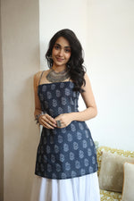 Navy Blue Paisley Print Cotton Square Neck Top for Women - SanskrutiHomes 