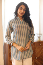Sea Green Printed Cotton Round Neck Top for Women - SanskrutiHomes 