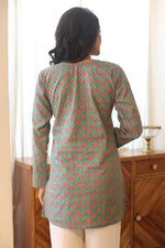 Sea green Cotton Floral Print V-Neck Top for Women - SanskrutiHomes 