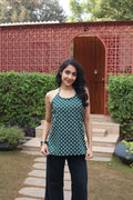 Green Solid Cotton Round Neck Top for Women - SanskrutiHomes 
