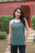 Green Solid Cotton Round Neck Top for Women - SanskrutiHomes 