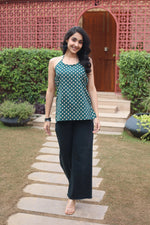 Green Solid Cotton Round Neck Top for Women - SanskrutiHomes 