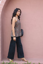Red Geometric Print Cotton Round Neck Top for Women - SanskrutiHomes 