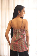 Beige Printed Cotton V-Neck Top for Women - SanskrutiHomes 