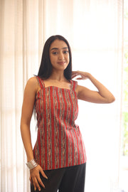 Red Printed Cotton Square Neck Top for Women - SanskrutiHomes 
