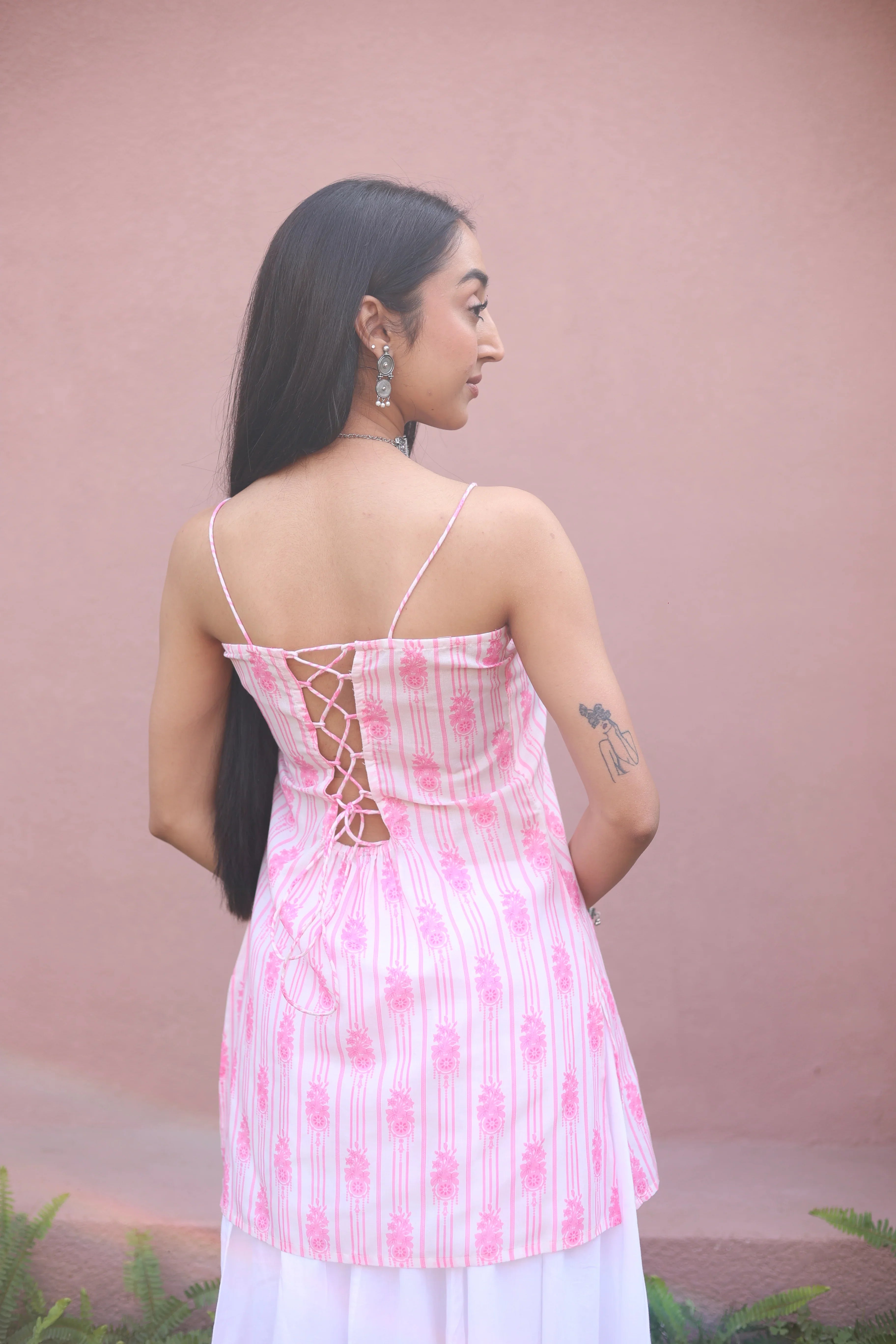 Pink Printed Cotton Short Sleeves Top for Women - SanskrutiHomes 