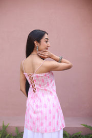 Pink Printed Cotton Short Sleeves Top for Women - SanskrutiHomes 