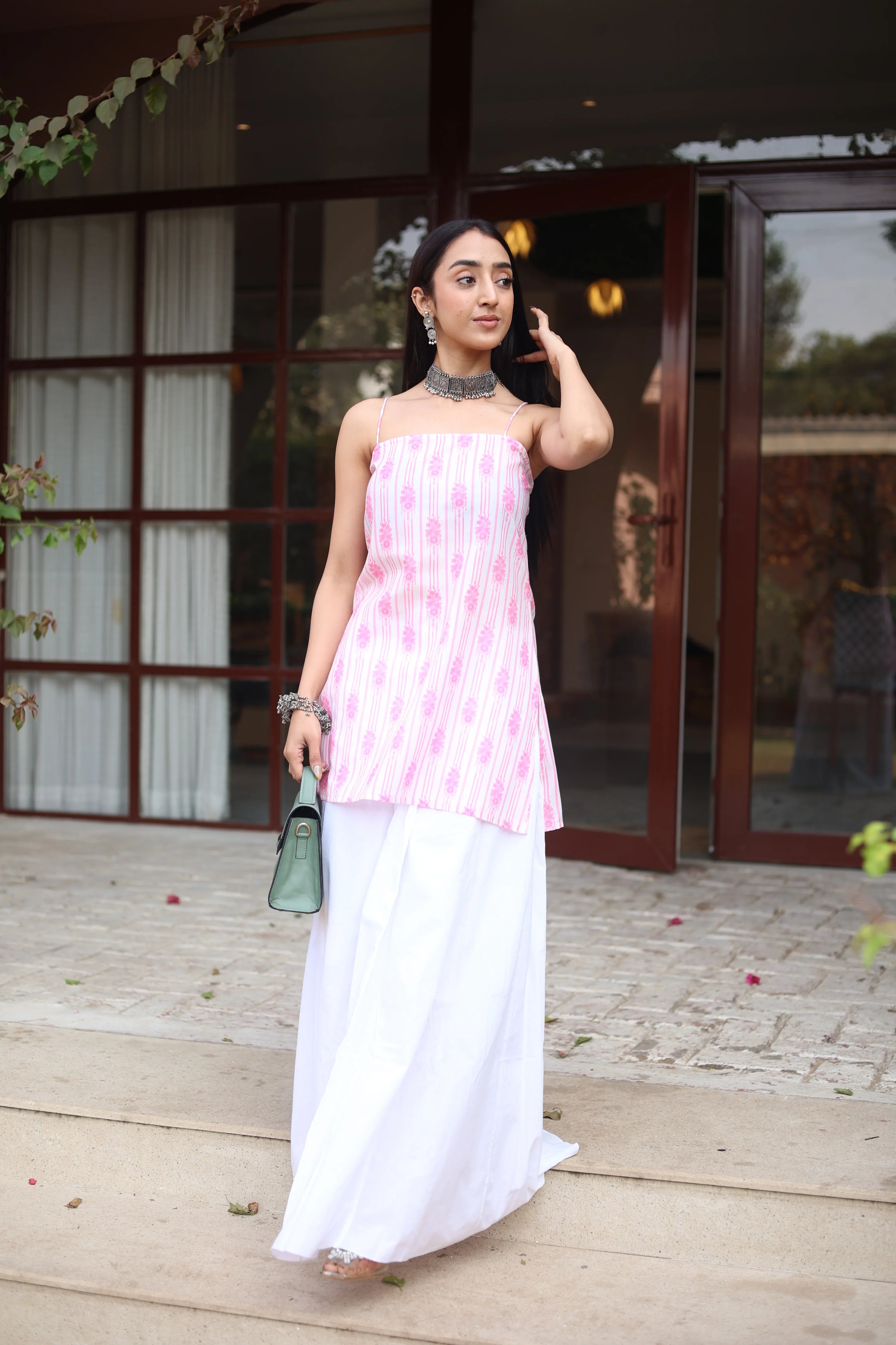 Pink Printed Cotton Short Sleeves Top for Women - SanskrutiHomes 