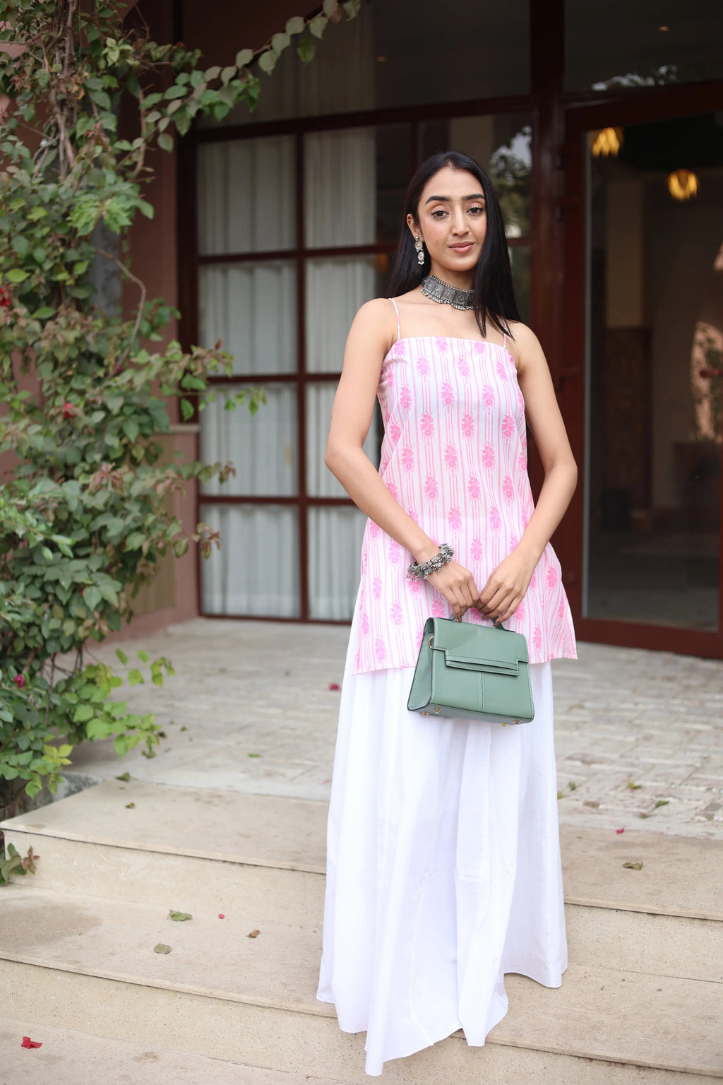 Pink Printed Cotton Short Sleeves Top for Women - SanskrutiHomes 