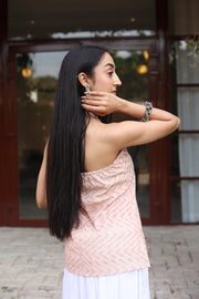 Pink Geometric Cotton Round Neck Top for Women - SanskrutiHomes 