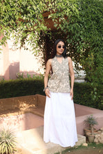 Beige Solid Cotton V-Neck Top for Women - SanskrutiHomes 