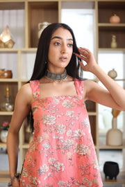 Peach Floral Printed Cotton Square Neck Top for Women - SanskrutiHomes 