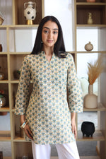 Off White Print Cotton Round Neck Top for Women - SanskrutiHomes 