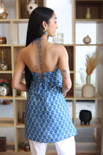 Blue Floral Print Cotton V-Neck Top for Women - SanskrutiHomes 