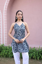 Blue Floral Print Cotton V-Neck Top for Women - SanskrutiHomes 