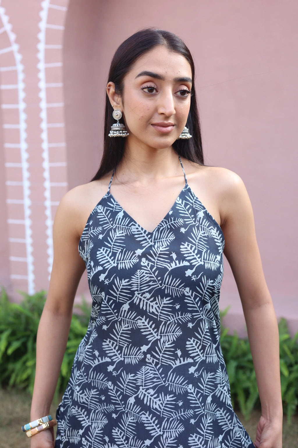 Blue Floral Print Cotton V-Neck Top for Women - SanskrutiHomes 