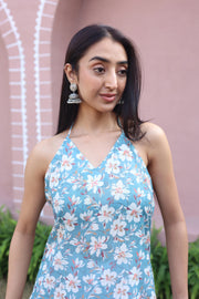 Grey Floral Print Cotton V-Neck Top for Women - SanskrutiHomes 