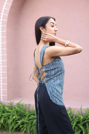 Blue Abstract Print Cotton Square Neck Top for Women - SanskrutiHomes 