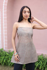 Brown Floral Print Cotton Square Neck Top for Women - SanskrutiHomes 