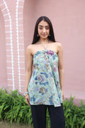 Green Floral Print Cotton Tie-Up Neck Top for Women - SanskrutiHomes 