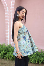 Green Floral Print Cotton Tie-Up Neck Top for Women - SanskrutiHomes 